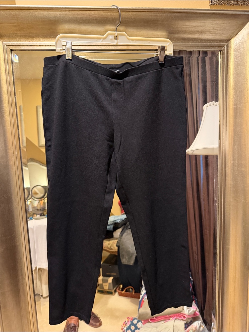 Eileen Fisher Black Knit Waistband Ankle Pants L with Zip Detail at Ankle